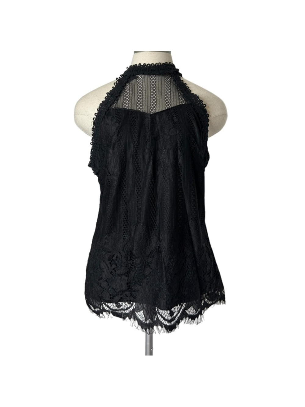 Ultra Pink Black Lace High Neck Halter Sexy Sleeveless Blouse Size Large - Picture 9 of 15